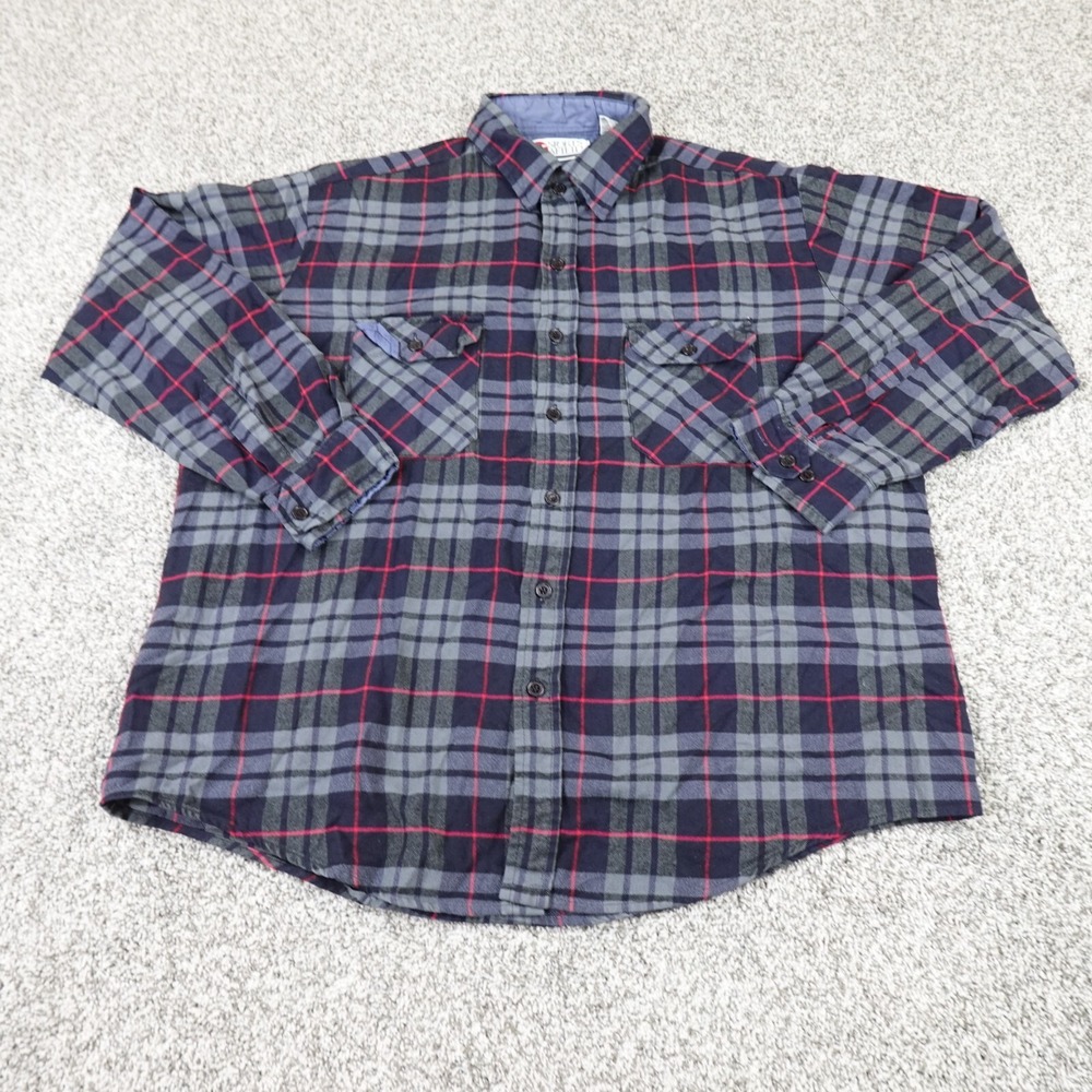 VTG Sports Afield Shirt Mens‎ XL Blue Gray Green Field Flannel Hunting Outdoor